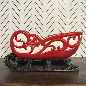VTG Ceramic Christmas Sleigh 1970 Candy Dish Floral Holiday Decorative Accent